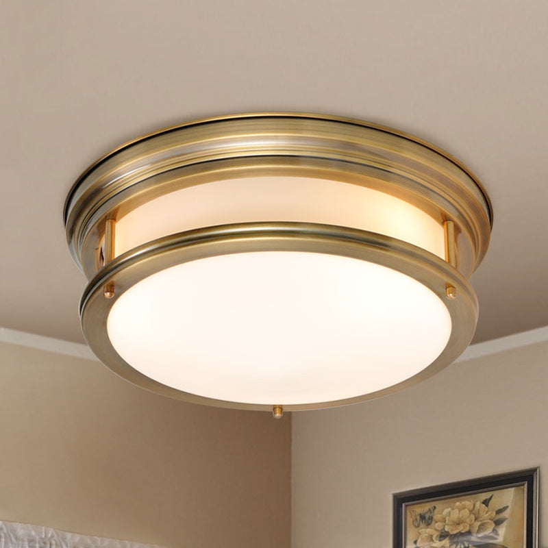 Drum Metallic Flush Mount Lamp Colonialism 3-Light Bedroom Ceiling Light Fixture in Gold