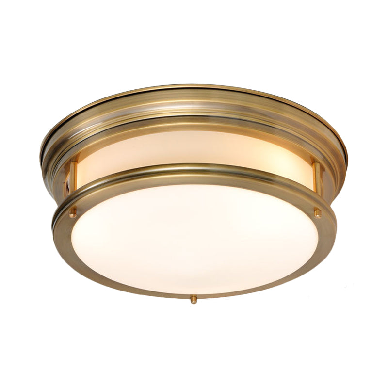 Drum Metallic Flush Mount Lamp Colonialism 3-Light Bedroom Ceiling Light Fixture in Gold