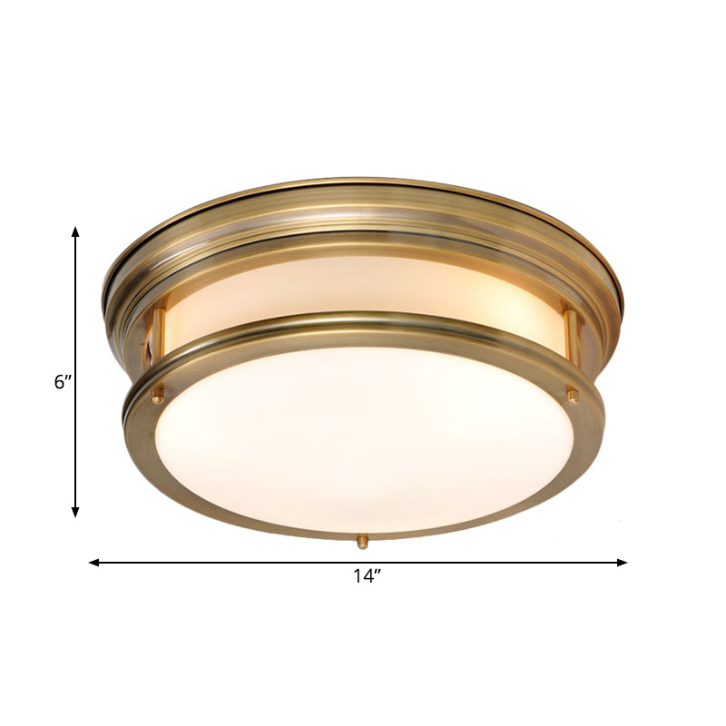 Drum Metallic Flush Mount Lamp Colonialism 3-Light Bedroom Ceiling Light Fixture in Gold