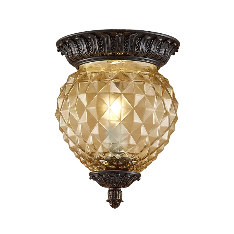 8"/12.5" W Prismatic Glass Black Flush Mount Lamp Urn-Shaped/Teardrop 2-Head Countryside Ceiling Mounted Fixture