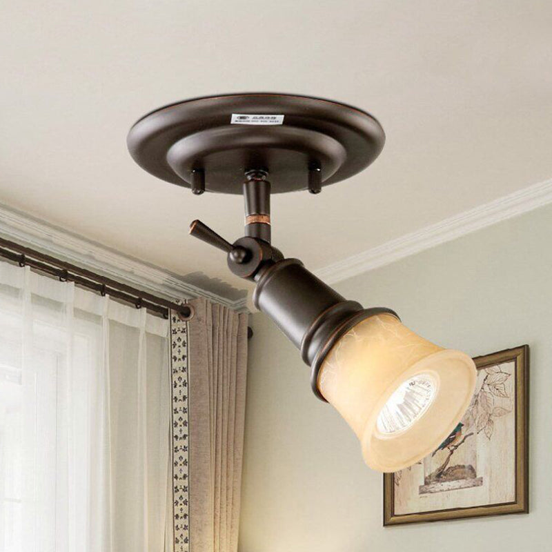 1/3-Head Frosted Glass Semi Flush Traditional Black Finish Black Bell Corridor Adjustable Metallic Ceiling Light