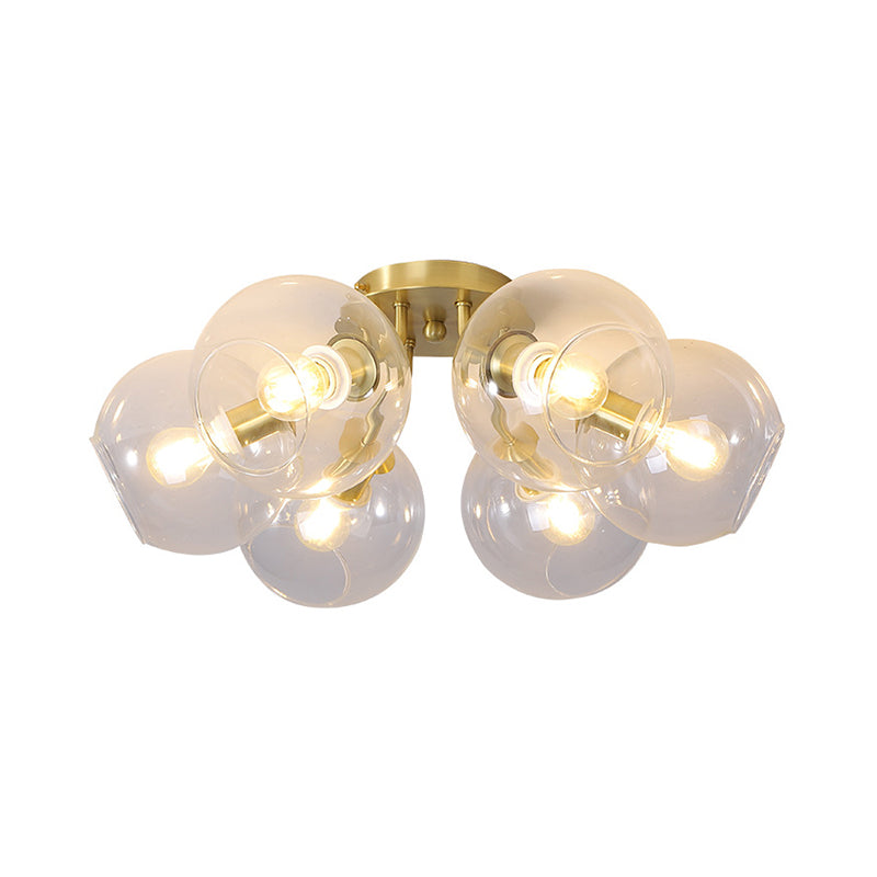 Plafonnier Vintage en verre transparent à bulles, lustre semi-encastré à 6 têtes en laiton pour salon