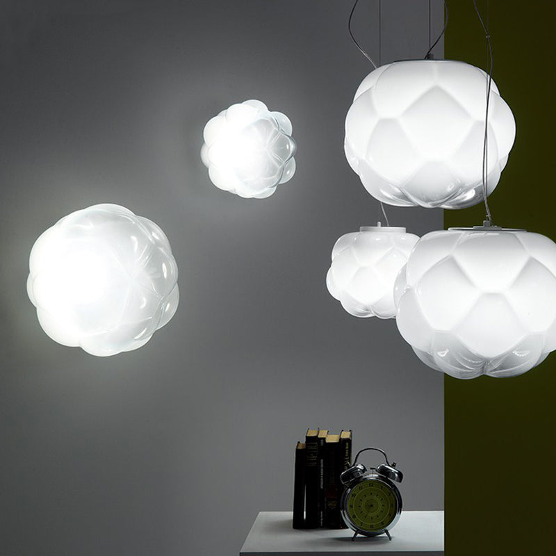 Sugar-Apple Matte Glass Hanging Light Simplicity 1 Bulb White Ceiling Pendant Light