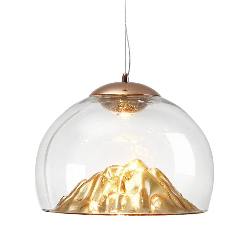 Helder glazen halfrond led hanger lamp eigentijds goud hangend licht met lava ontworpen bodem, warm/wit licht
