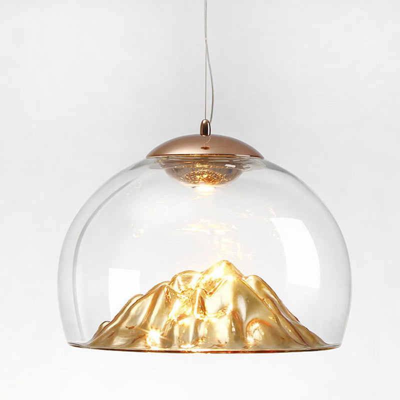 Helder glazen halfrond led hanger lamp eigentijds goud hangend licht met lava ontworpen bodem, warm/wit licht
