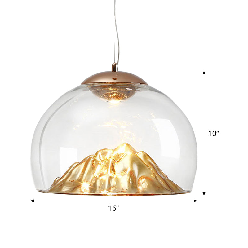 Helder glazen halfrond led hanger lamp eigentijds goud hangend licht met lava ontworpen bodem, warm/wit licht