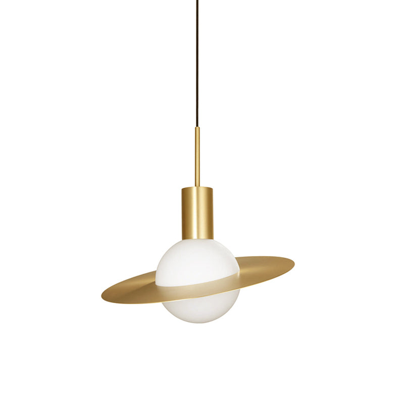 Gold Planetoid Hanging Light Kit postmoderne einmischende Single -Opalin -Glasendecke Anhänger über Tisch