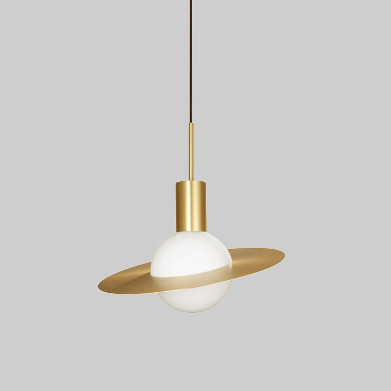 Gold Planetoid Hanging Light Kit postmoderne einmischende Single -Opalin -Glasendecke Anhänger über Tisch