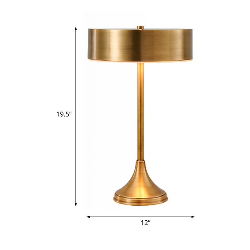 1 Head Metallic Table Light Colonial Brass Finish Round Bedside Nightstand Lighting with Base