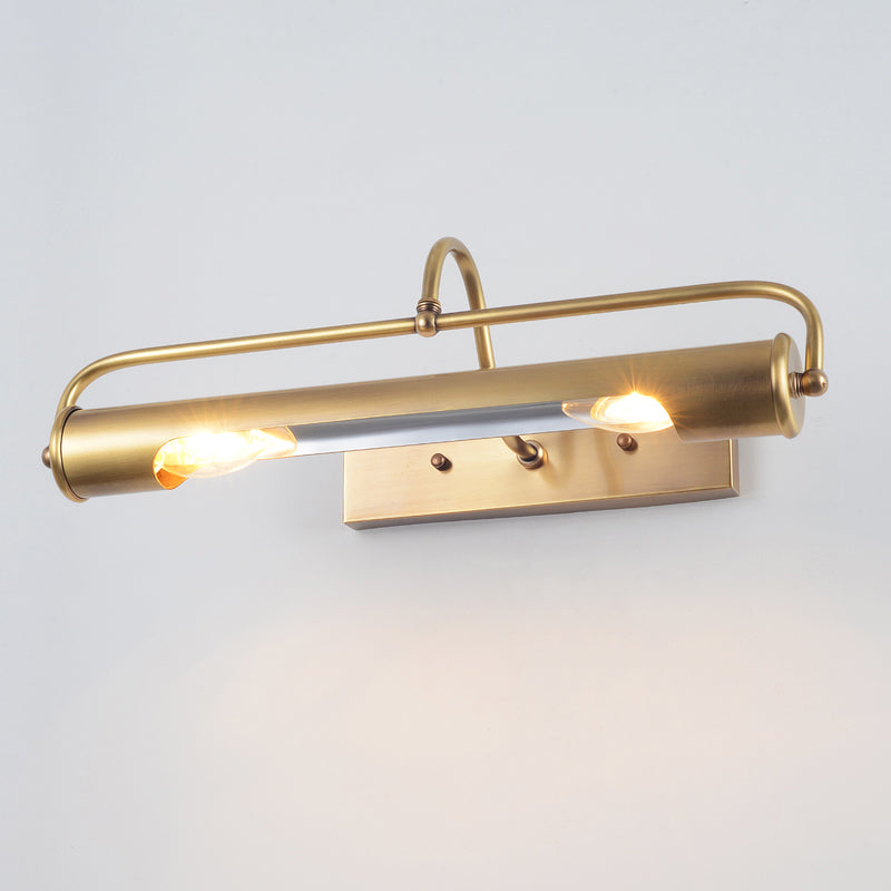 Lineare Badezimmer-Waschtischleuchte traditionelle Metall 2-Licht goldene Wandleuchte mit kurvigem Arm