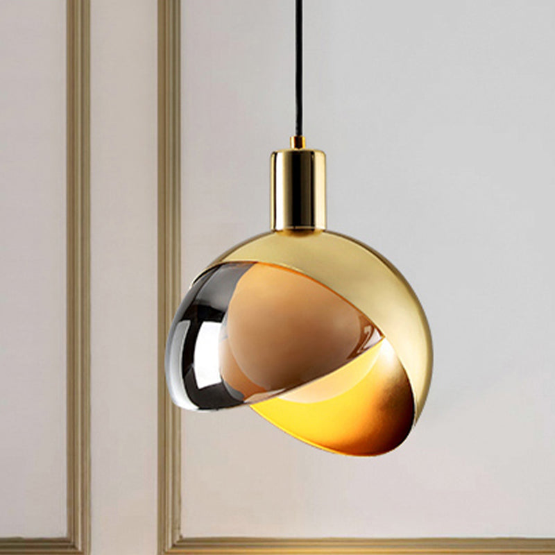 Gold 1 Light Hanging Pendant Light Farmhouse Metallic Double-Dome Suspension Lighting for Bedroom