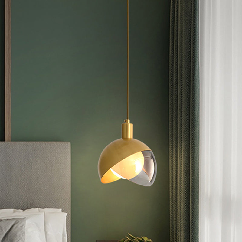 Gold 1 Light Hanging Pendant Light Farmhouse Metallic Double-Dome Suspension Lighting for Bedroom
