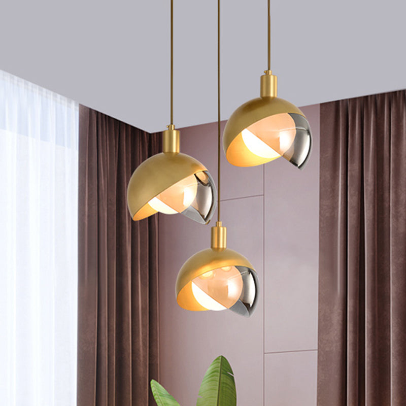 Gold Split Globe Cluster Pendant Light Simple Metallic 2/3 Lights Dining Room Down Lighting with Round/Linear Canopy