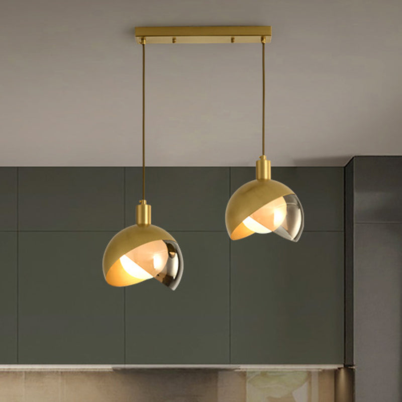 Gold Split Globe Cluster Pendant Light Simple Metallic 2/3 Lights Dining Room Down Lighting with Round/Linear Canopy