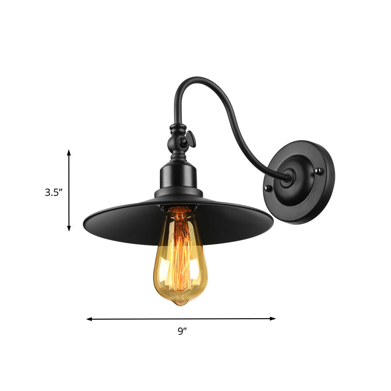 Schwarzes Finish Flared Leuchtenbeleuchtung mit Schwanenhals -Arm -Loft -Stil Metal 1 Lampe Esszimmer Wandleuchte