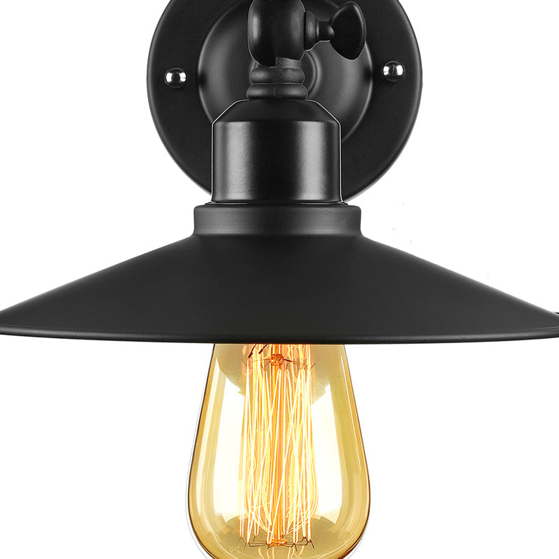 Schwarzes Finish Flared Leuchtenbeleuchtung mit Schwanenhals -Arm -Loft -Stil Metal 1 Lampe Esszimmer Wandleuchte