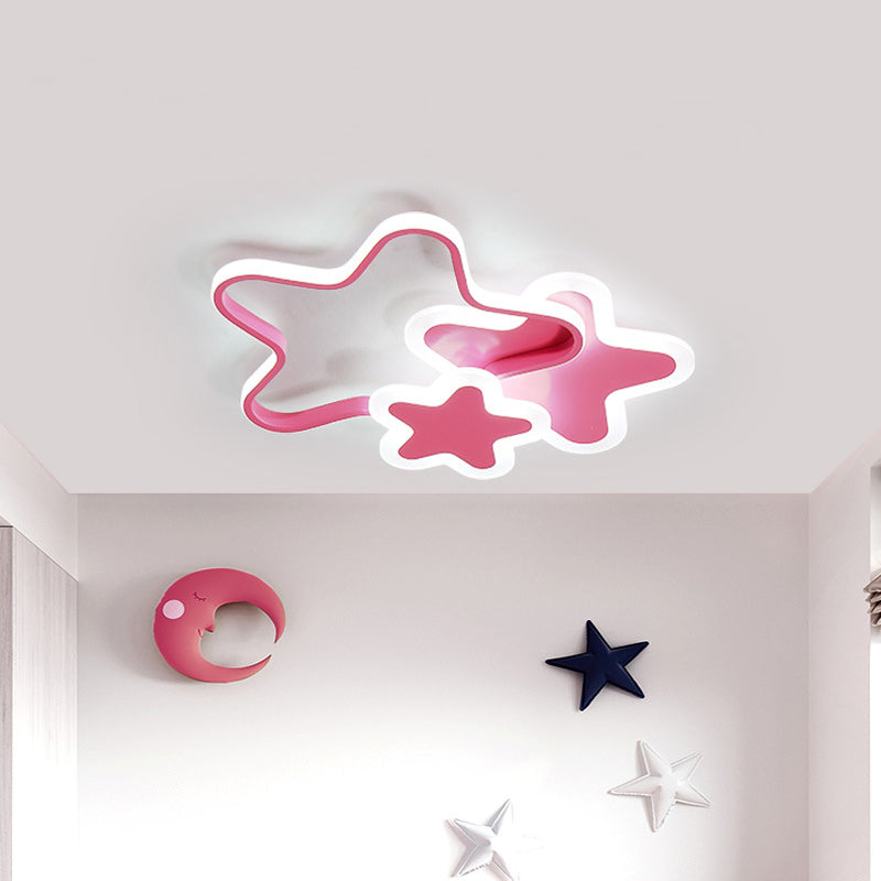 16.5"/20.5" W LED Girls Bedroom Flushmount Lighting Kids Pink Ceiling Flush Mount with Star Acrylic Shade