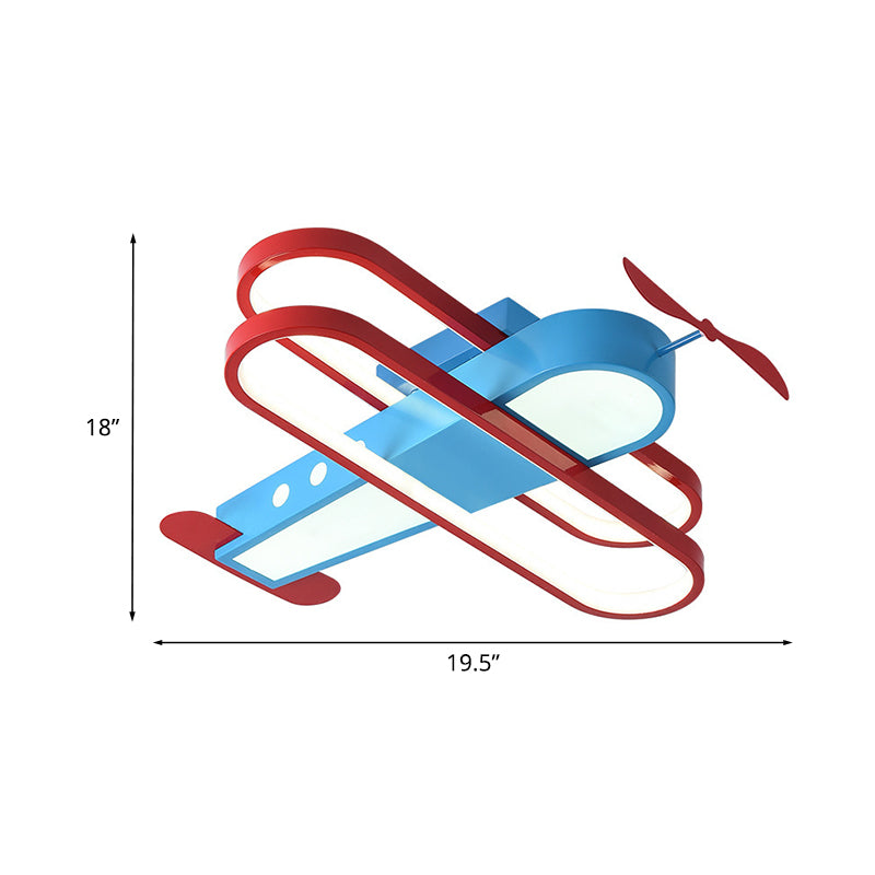 Aircraft Flush Mount Lighting Fixture Kids Metal 19.5"/26" Long LED Bedroom Ceiling Mounted Light in Blue