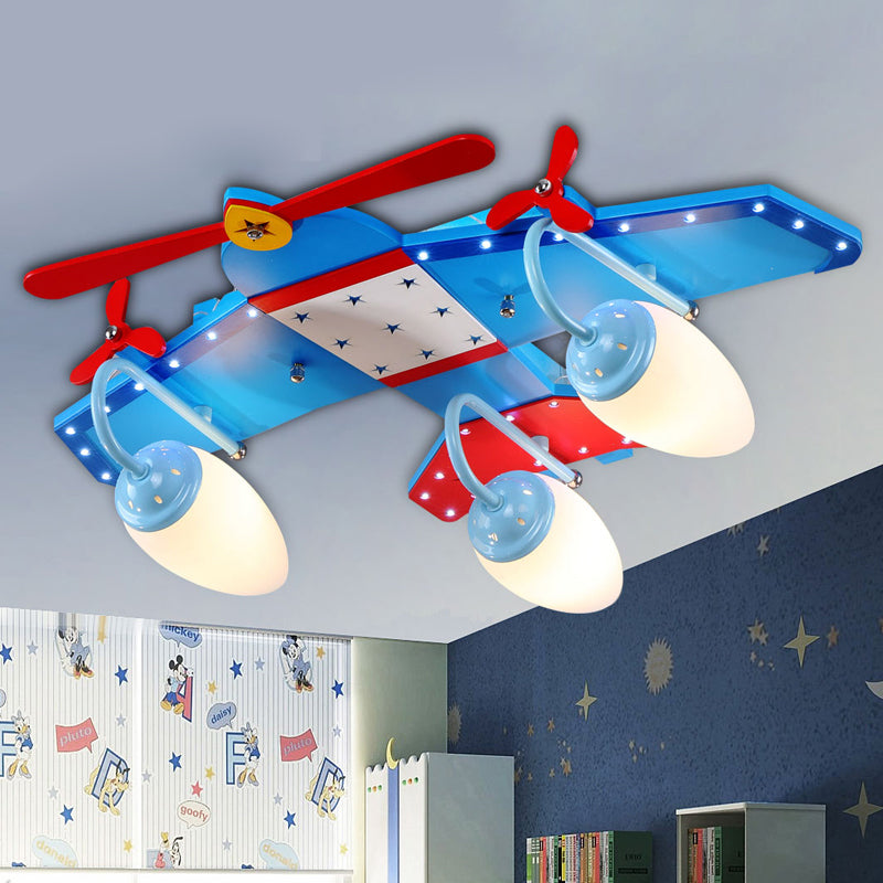Ivory Glass Plane Flushmount Lighting Kids 3/4 Heads Blue Flush Mount Ceiling Light Fixture for Boys Bedroom