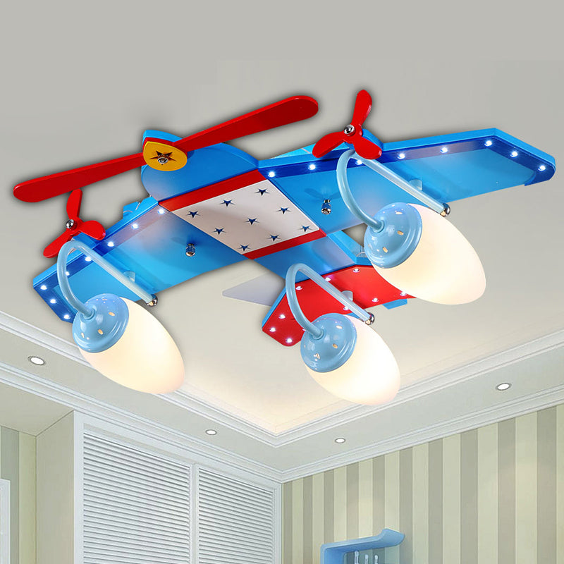 Ivory Glass Plane Flushmount Lighting Kids 3/4 Heads Blue Flush Mount Ceiling Light Fixture for Boys Bedroom