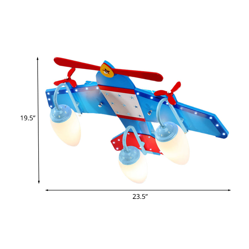 Ivory Glass Plane Flushmount Lighting Kids 3/4 Heads Blue Flush Mount Ceiling Light Fixture for Boys Bedroom