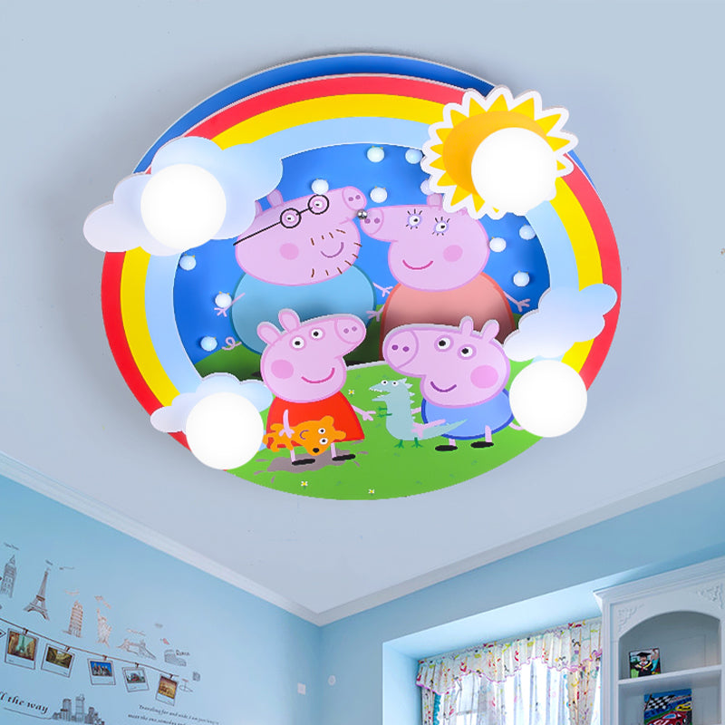 4-flammiger Kinder-Einbaustrahler Pink Pig Family Deckeneinbauleuchte mit milchigem Glasschirm