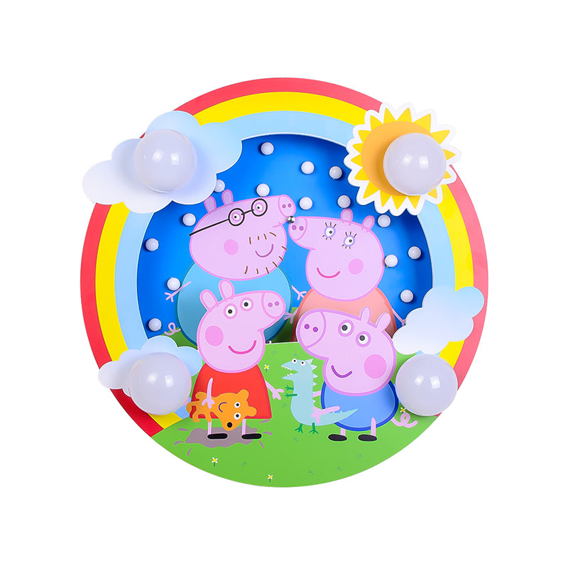 4-flammiger Kinder-Einbaustrahler Pink Pig Family Deckeneinbauleuchte mit milchigem Glasschirm