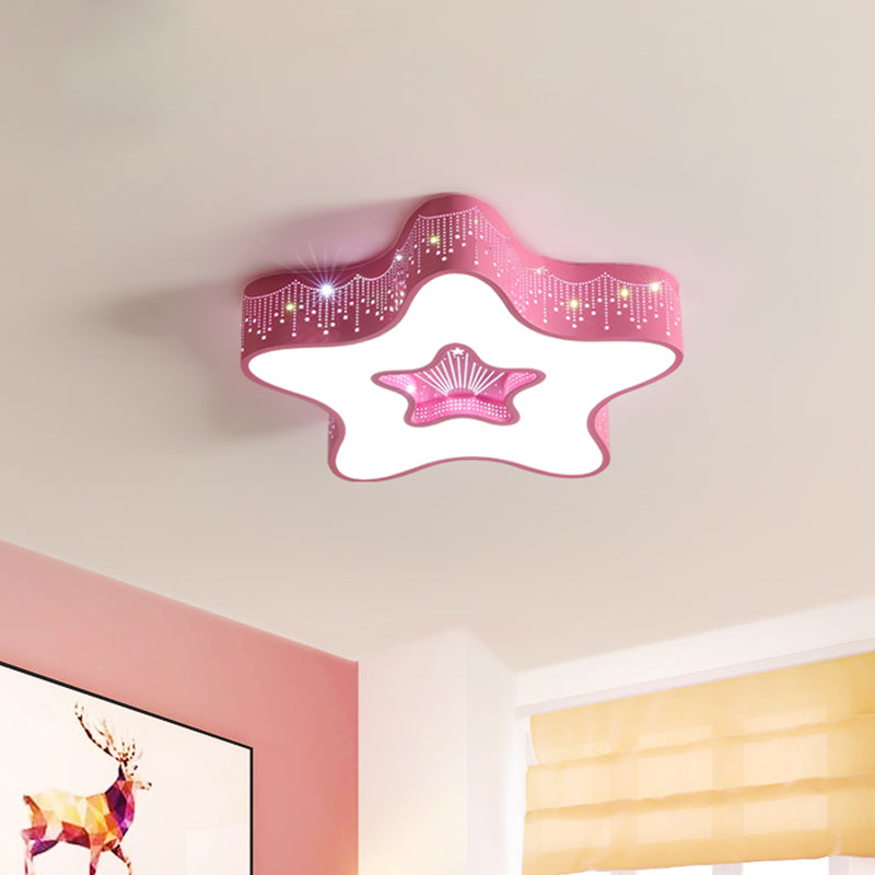Macaroon Pentagram Flush Mount Lighting Iron LED Nursery Ceiling Flush with Cutout Design in White/Pink/Blue