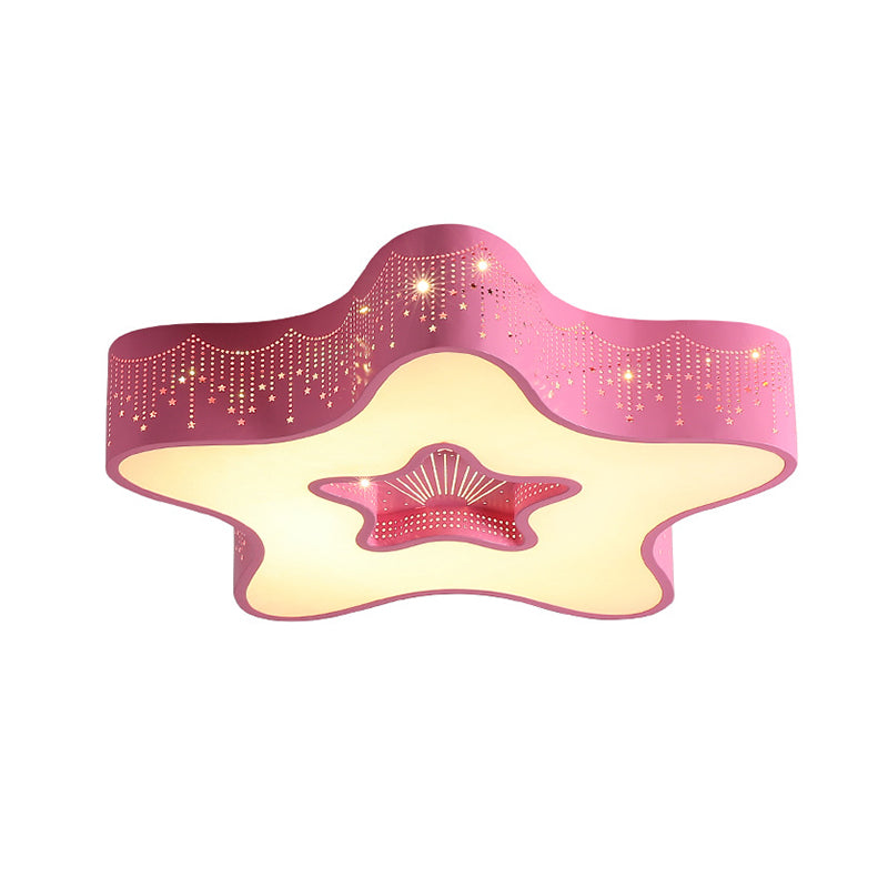 Macaroon Pentagram Flush Mount Lighting Iron LED Nursery Ceiling Flush with Cutout Design in White/Pink/Blue