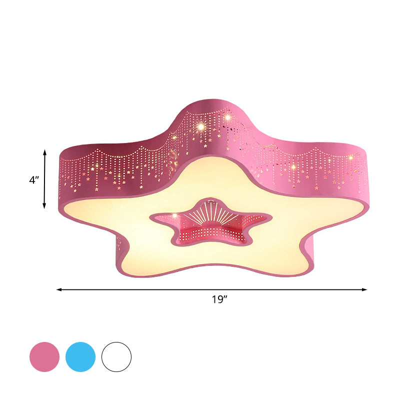 Macaroon Pentagram Flush Mount Lighting Iron LED Nursery Ceiling Flush with Cutout Design in White/Pink/Blue