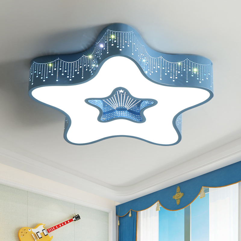 Macaroon Pentagram Flush Mount Lighting Iron LED Nursery Ceiling Flush with Cutout Design in White/Pink/Blue