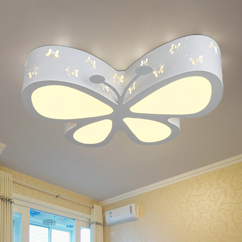 Metal Butterfly Flushmount Ceiling Lamp Kids 19.5"/23.5" W LED Flush Mount Lighting Fixture in Pink/White/Green