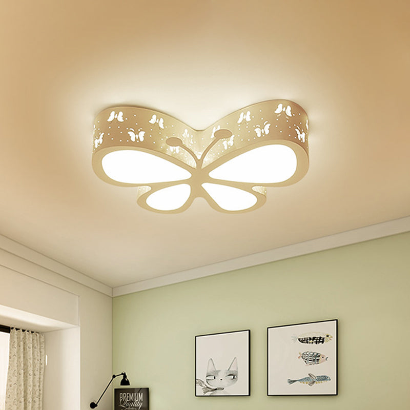 Metal Butterfly Flushmount Ceiling Lamp Kids 19.5"/23.5" W LED Flush Mount Lighting Fixture in Pink/White/Green