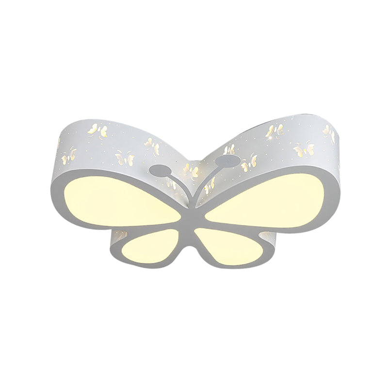 Metal Butterfly Flushmount Ceiling Lamp Kids 19.5"/23.5" W LED Flush Mount Lighting Fixture in Pink/White/Green
