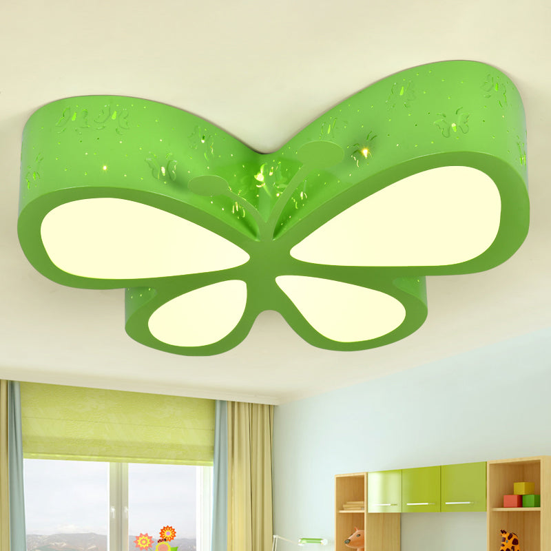 Metal Butterfly Flushmount Ceiling Lamp Kids 19.5"/23.5" W LED Flush Mount Lighting Fixture in Pink/White/Green