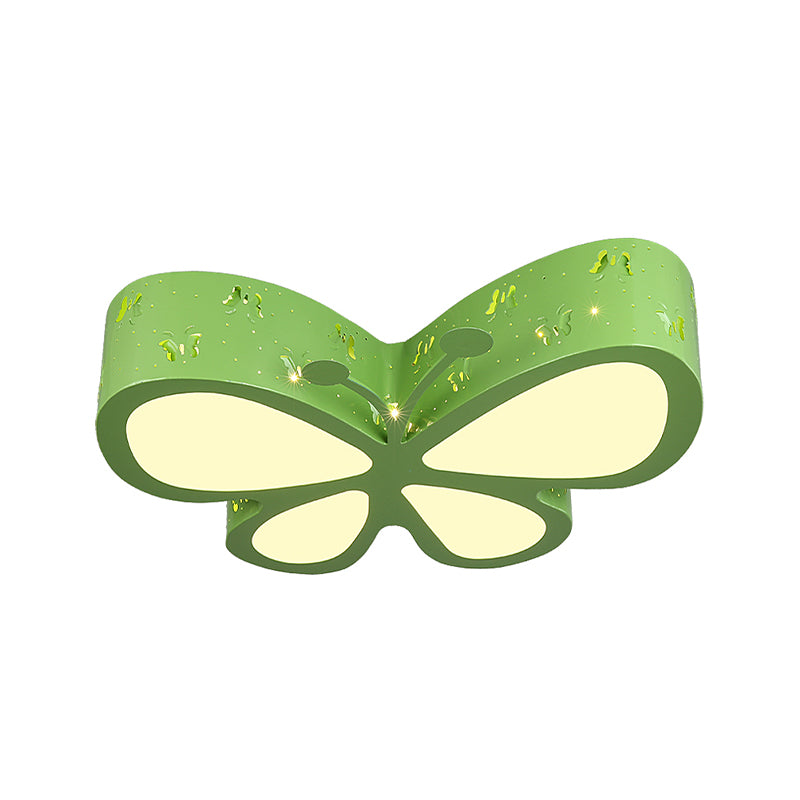 Metal Butterfly Flushmount Ceiling Lamp Kids 19.5"/23.5" W LED Flush Mount Lighting Fixture in Pink/White/Green