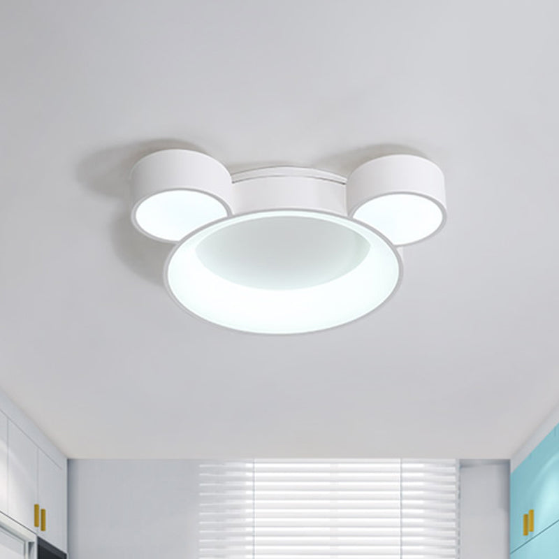 Macaroon Bear Head Metal Flushmount LED Ceiling Mount Light Fixture in White/Pink/Blue for Kids Bedroom