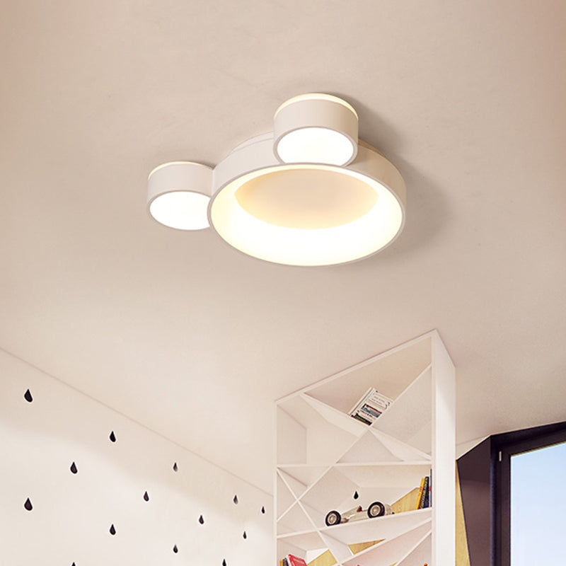 Macaroon Bear Head Metal Flushmount LED Ceiling Mount Light Fixture in White/Pink/Blue for Kids Bedroom