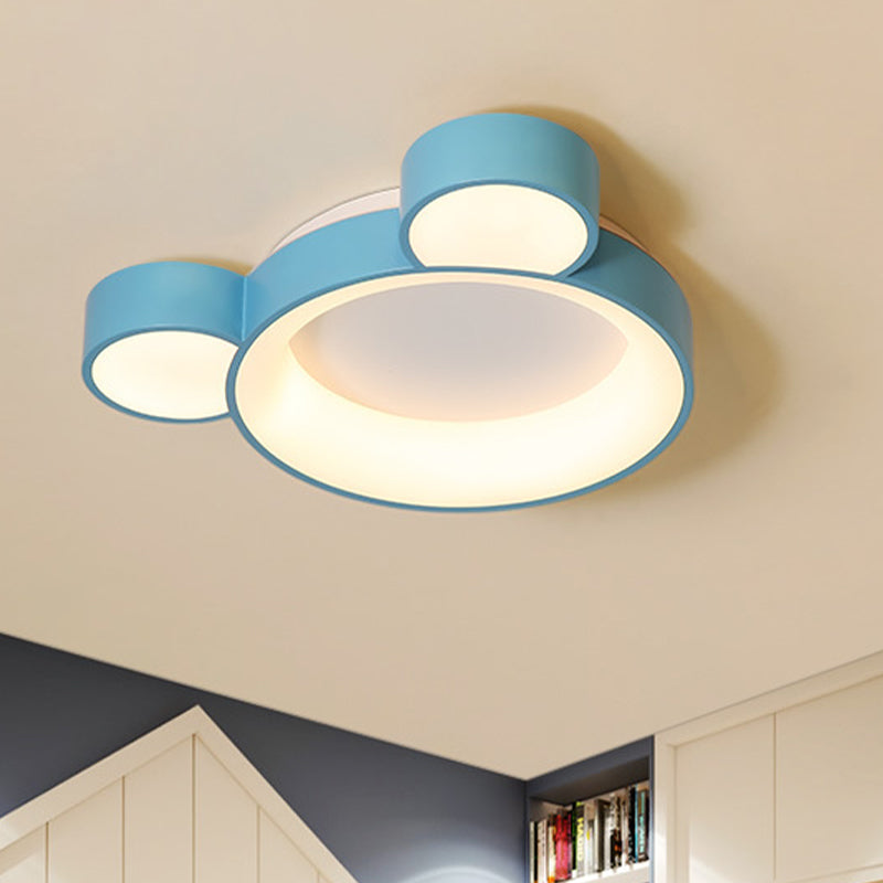 Macaroon Bear Head Metal Flushmount LED Ceiling Mount Light Fixture in White/Pink/Blue for Kids Bedroom