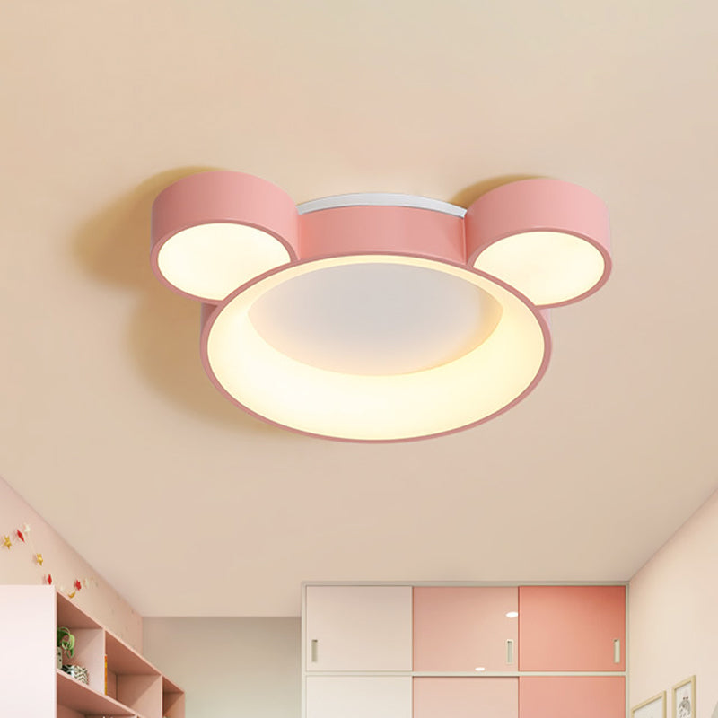Macaroon Bear Head Metal Flushmount LED Ceiling Mount Light Fixture in White/Pink/Blue for Kids Bedroom