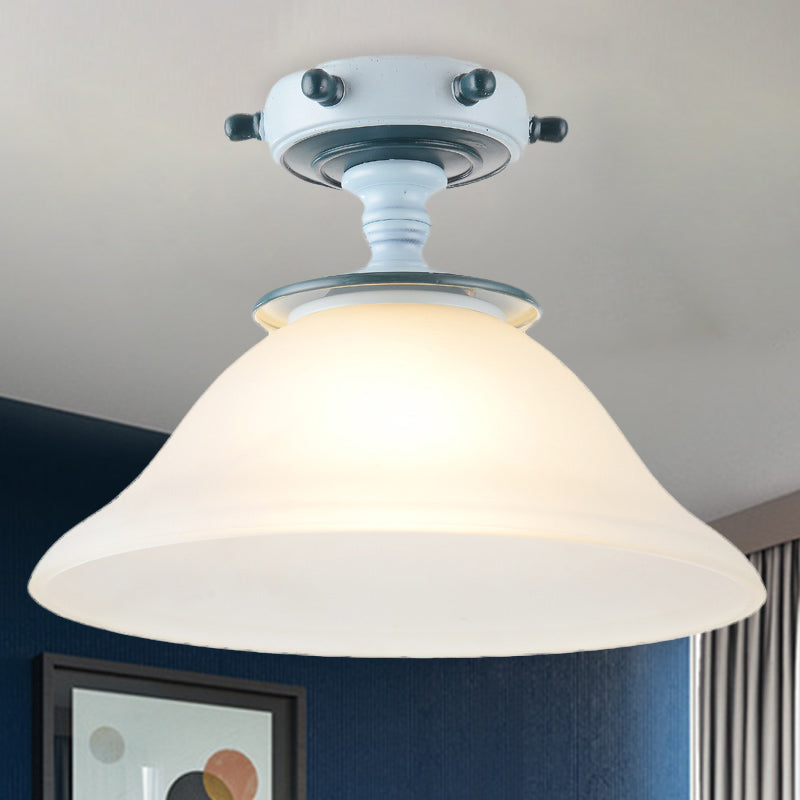 Bell Opal Glass Semi Flush Mediterranean 1-Bulb Blue Flush Mount Softeil Aipide per soggiorno