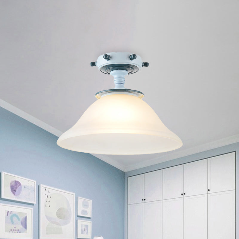Bell Opal Glass Semi Flush Mediterranean 1-Bulb Blue Flush Mount Softeil Aipide per soggiorno