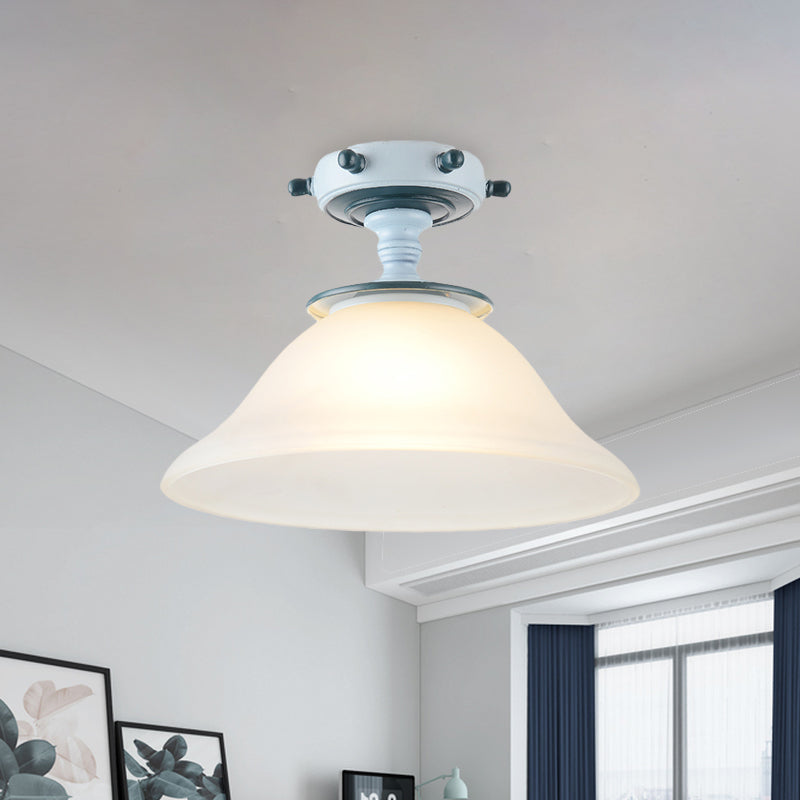 Bell Opal Glass Semi Flush Mediterranean 1-Bulb Blue Flush Mount Softeil Aipide per soggiorno