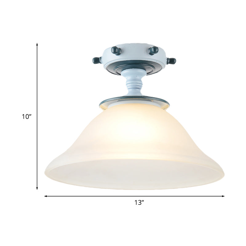 Bell Opal Glass Semi Flush Mediterranean 1-Bulb Blue Flush Mount Softeil Aipide per soggiorno