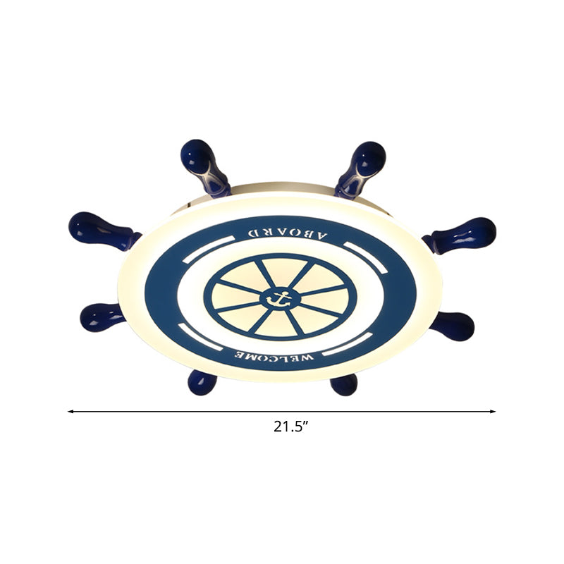 21.5"/25.5" W LED Nursery Flush Ceiling Light Mediterranean Blue Flush Mount with Rudder Acrylic Shade