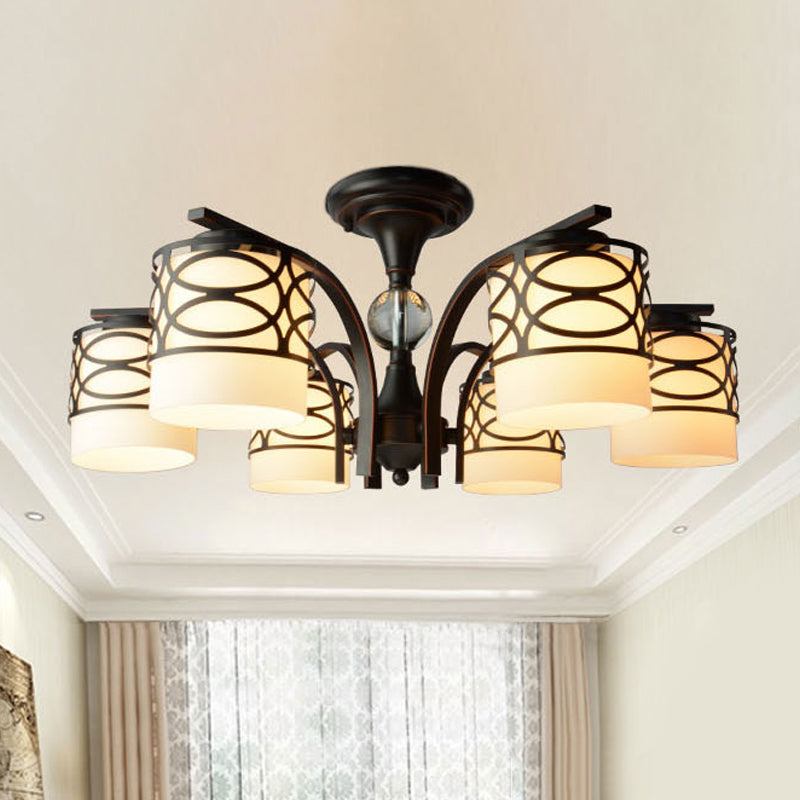 Cilinder woonkamer semi spoeling licht armatuur rustieke opaalglas 3/6/8 koppen zwarte metalen dicht bij plafondlamp