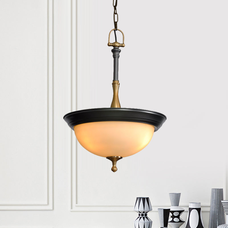 Koepelachtig wit glas kroonluchter verlichting armatuur traditionele 3 hoofden woonkamer drop hanger in zwart