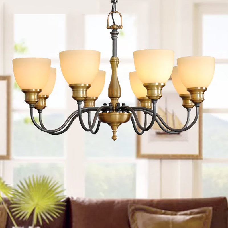 Zwart 5/5/8 lampen hangende lamp landelijk matglas kom kroonluchter hanglamp met metalen gebogen arm