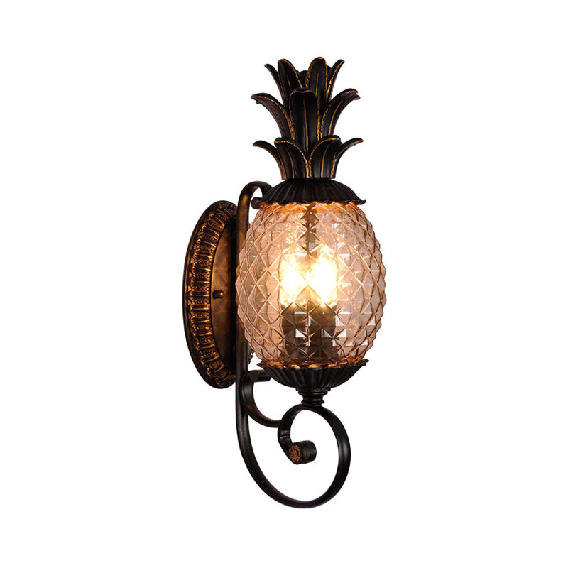 Lampada da parete ananas antica con montaggio a parete a 1 lampadina in vetro rigato grigio fumo in ottone per esterni