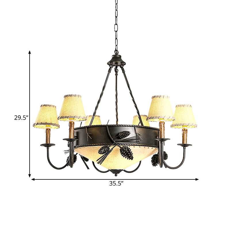 Zwart 9 lichten plafondlamp vintage stof taps toelopend kroonluchter hanglamp met Pinecone deco